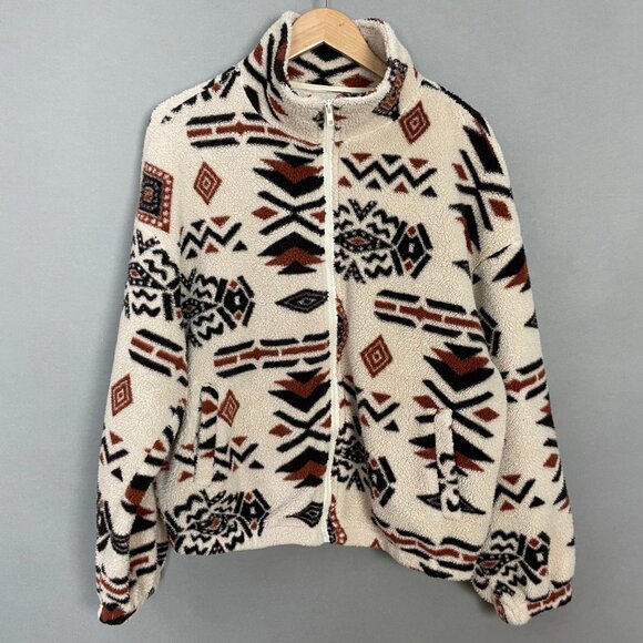 Southwestern Print Fleece Jacket Zip-Up XL Faux Sherpa Aztec Women Relaxed Fit - Picture 11 of 12
